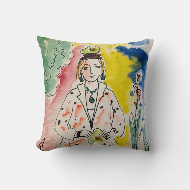 graphics ink watercolor, fantasy lady  throw pillow (Front)