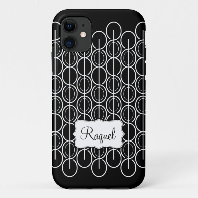 Graphique ovale lié coque iphone de nom noir et bl (Dos)