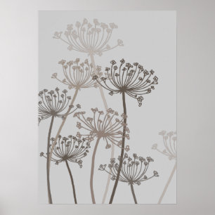 Graphisme moderne fleurs cervil grise impression p