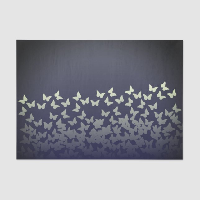 Graphite dark blue steel colour butterflies patter tissue paper (Front)