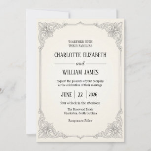 Graphite Filigree Baroque Acanthus Frame Invite