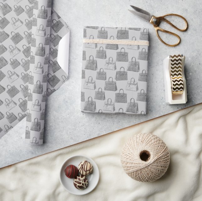 Graphite Gray Croc Handbag Fashion Pattern Wrapping Paper (Crafts)