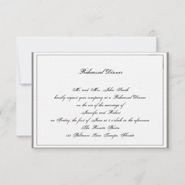 Graphite Grey Filigree Posh Wedding Rehearsal Invitation (Front)