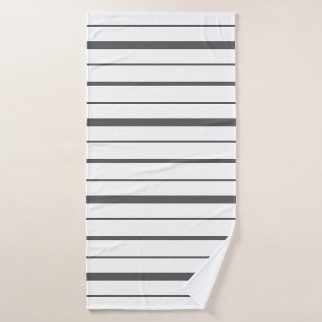Graphite Grey Stripes on White Background Bath Towel (Bath Towel)