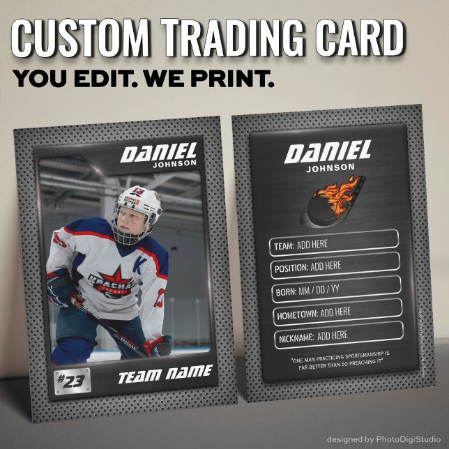 Graphite Ice Hockey Trading Card, Player Card (Custom Hockey Trading Card, Red Graphite Player Card)