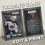 Graphite Ice Hockey Trading Card, Player Card<br><div class="desc">Hockey Trading Card <<>> This is the perfect gift to celebrate the achievements of a hockey player, a personalized collection card for a passionate hockey fan, or gift these cards to each team player and coach to be forever cherished as a memory. This unique sports trading card design is loved...</div>