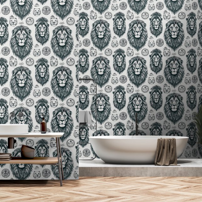 Graphite Lion Heads Wallpaper (Bathroom)