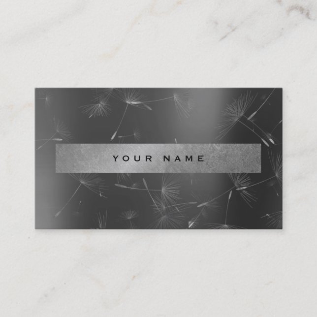 Graphite Metallic Grey Graphite Grungy Dandelions Business Card (Front)
