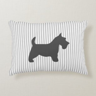 Graphite Terrier on Grey Stripes Accent Pillow
