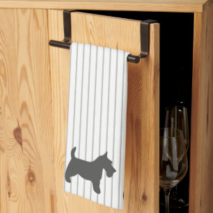 Graphite Terrier on Grey Stripes Kitchen Towel