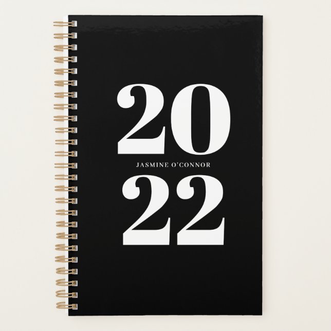 Gras 2022 Typographie Noir et Blanc Planificateur (Devant)