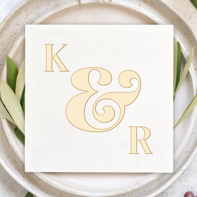 Gras Ampersand Moderne Simple Initiales Mariage (simple minimalist personalized custom ampersand wedding cocktail napkins couple's initials gold foil)