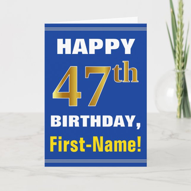 Gras, Bleu, Faux Or 47ème anniversaire avec carte  (Devant)