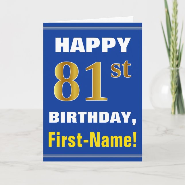 Gras, Bleu, Faux Or 81e anniversaire avec carte de (Devant)