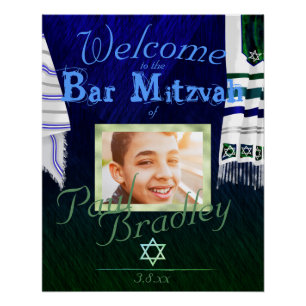Gras Blue & Green Bar Mitzvah Prière Tallit Poster