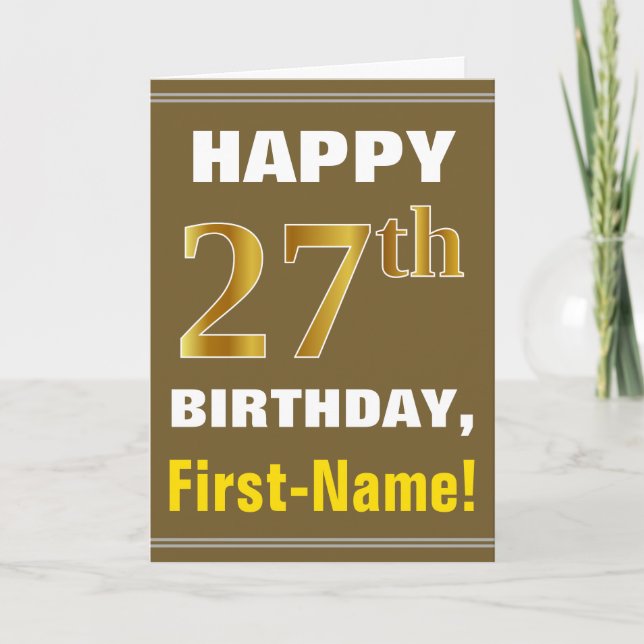 Gras, Brown, Faux Gold 27e anniversaire avec carte (Devant)