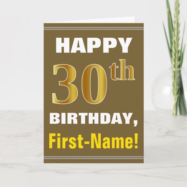 Gras, Brown, Faux Gold 30e anniversaire avec carte (Devant)