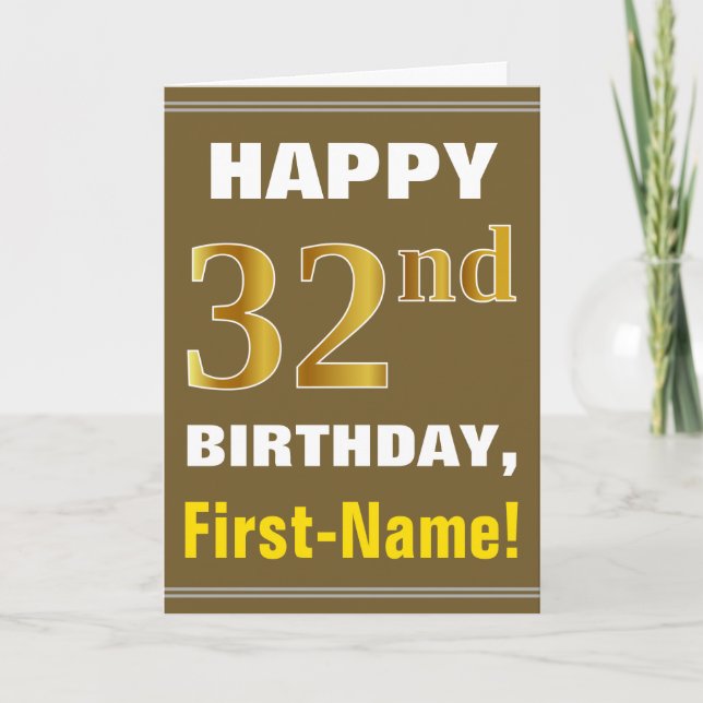 Gras, Brown, Faux Gold 32e anniversaire avec carte (Devant)