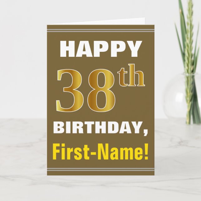 Gras, Brown, Faux Gold 38e anniversaire avec carte (Devant)