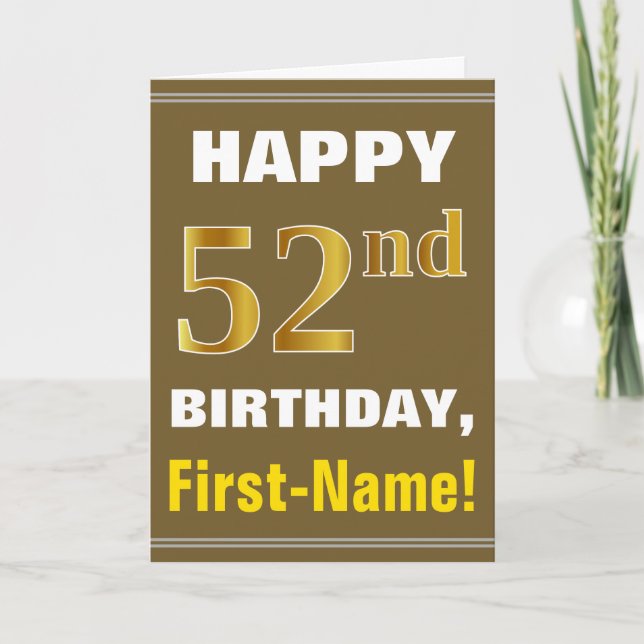 Gras, Brown, Faux Gold 52e anniversaire avec carte (Devant)