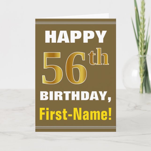 Gras, Brown, Faux Gold 56e anniversaire avec carte (Devant)