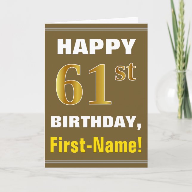 Gras, Brown, Faux Gold 61e anniversaire avec carte (Devant)