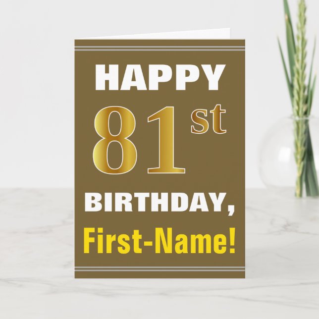 Gras, Brown, Faux Gold 81e anniversaire avec carte (Devant)