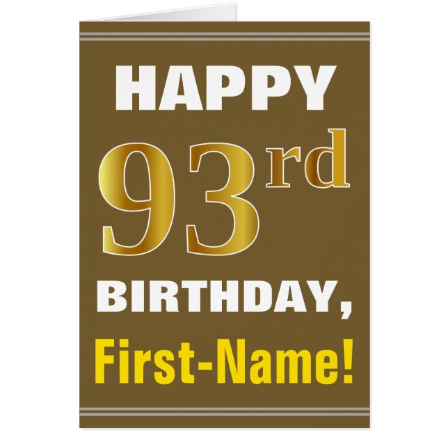 Gras, Brown, Faux Gold 93e anniversaire avec carte (Devant)