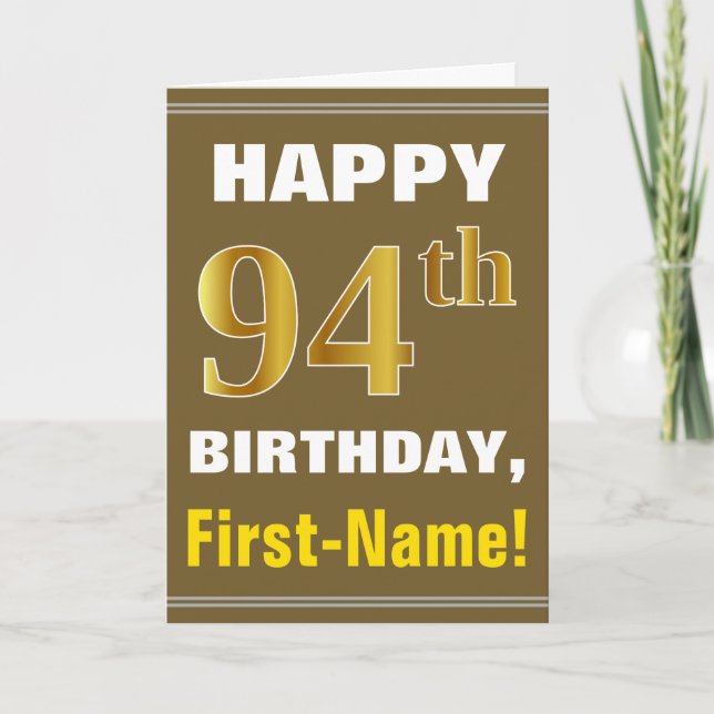 Gras, Brown, Faux Gold 94e anniversaire avec carte (Devant)
