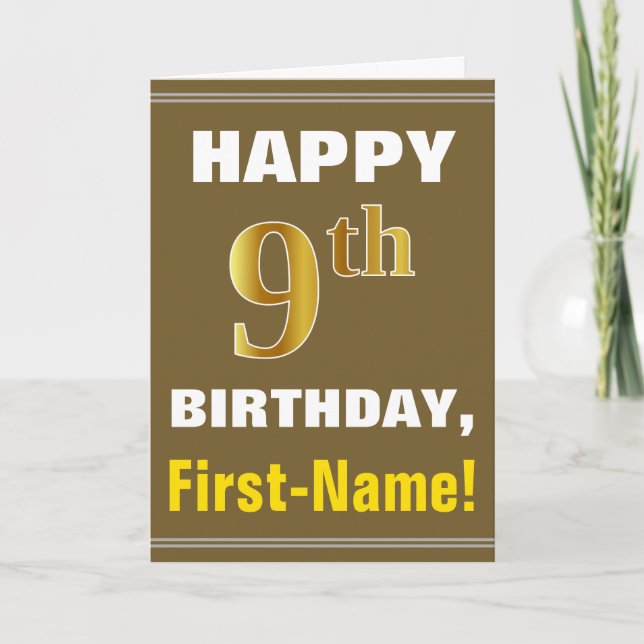 Gras, Brown, Faux Gold 9e anniversaire avec carte  (Devant)