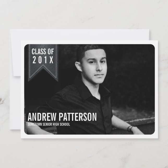 Gras Classic Banner Graduation Photo Faire-part (Devant)