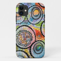 Gras Colorful Circle Doodle iPhone 11 Coque