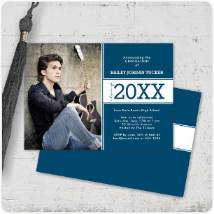 Gras Deep Blue Photo Graduation Faire-part