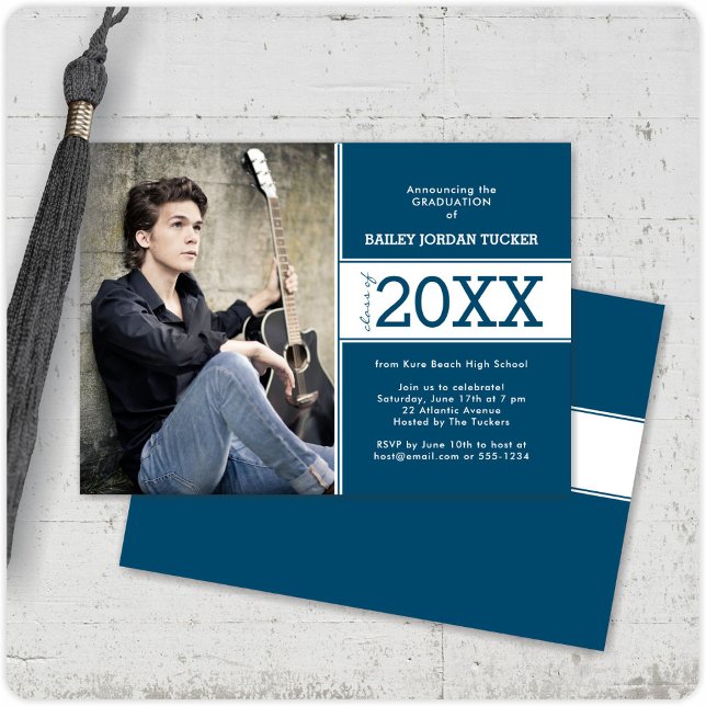 Gras Deep Blue Photo Graduation Faire-part (Créateur téléchargé)