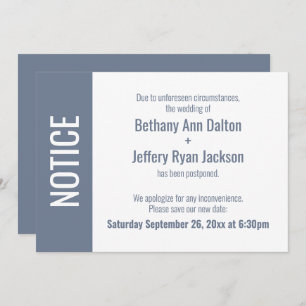 Gras Dusty Blue Notice, Carte Mariage reportée