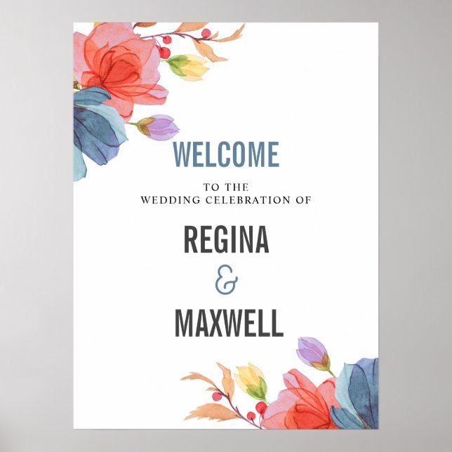 Gras Fleur sauvage Blue mariage Welcome Poster (Devant)