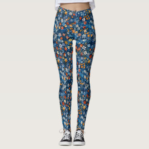 Gras Floral Ditsy Patternes Bleu foncé Leggings