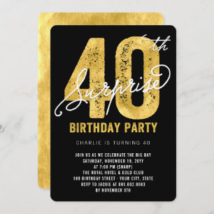 Gras Gold Foil Surprise 40e Invitation de la fête 