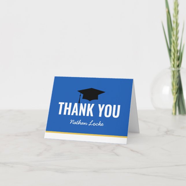 Gras Grad Royal Blue Graduation Carte de remerciem (Devant)