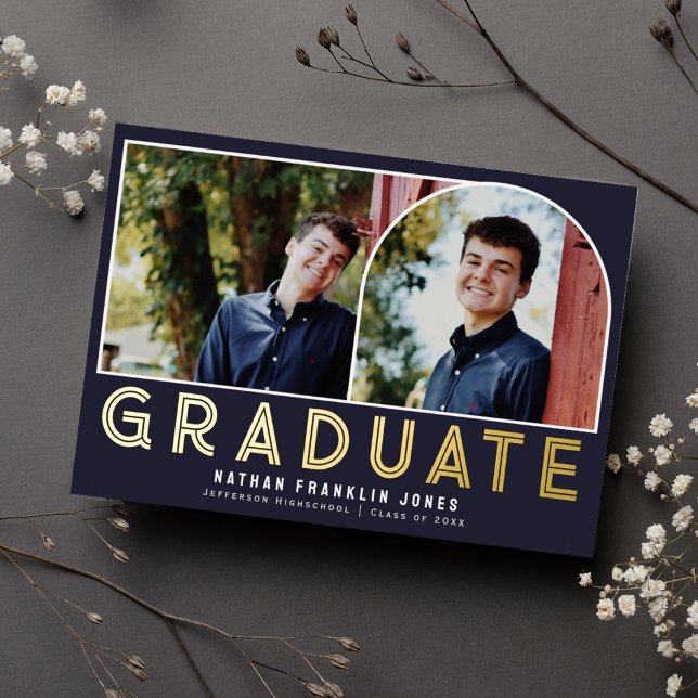 Gras Graduation Arch Photo Foil Invitation (Créateur téléchargé)