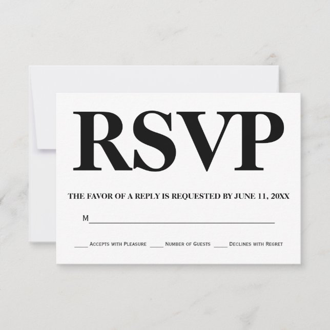 Gras noir, blanc typographie rayures mariage RSVP (Devant)