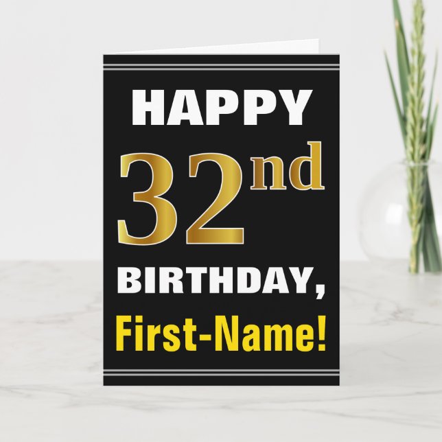 Gras, Noir, Faux Gold 32e anniversaire avec carte  (Devant)