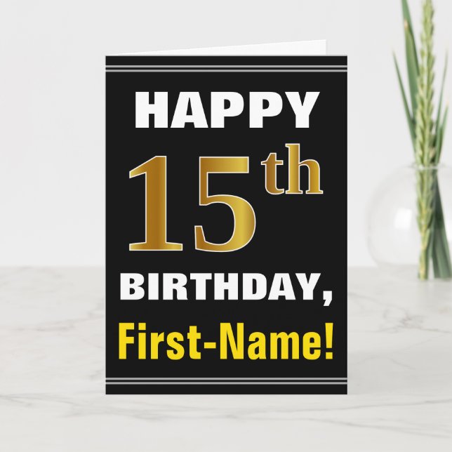 Gras, Noir, Faux Or 15e anniversaire avec carte de (Devant)