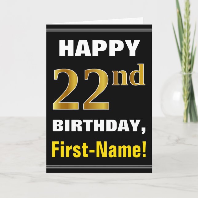Gras, Noir, Faux Or 22e anniversaire avec carte de (Devant)