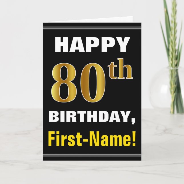 Gras, Noir, Faux Or 80e anniversaire avec carte de (Devant)