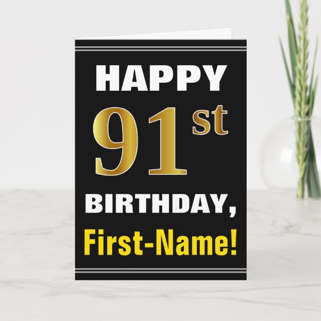 Gras, Noir, Faux Or 91e anniversaire avec carte de (Devant)