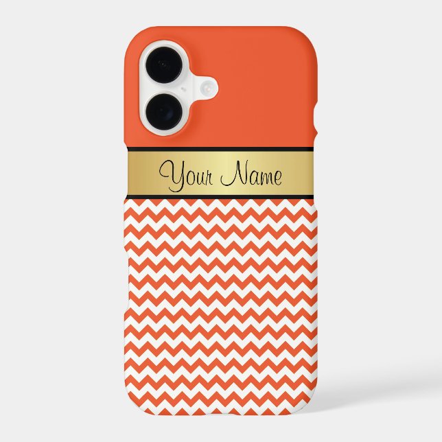 Gras orange et blanc Chevron, Gold Ribbon Nom Text (Verso)