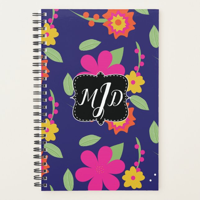 Gras Retro Monogram Floral Neon Planner (Devant)