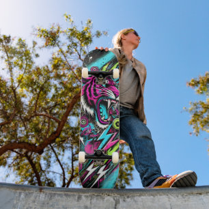 Gras Tiger Street Art Skateboard Deck - Vibrant