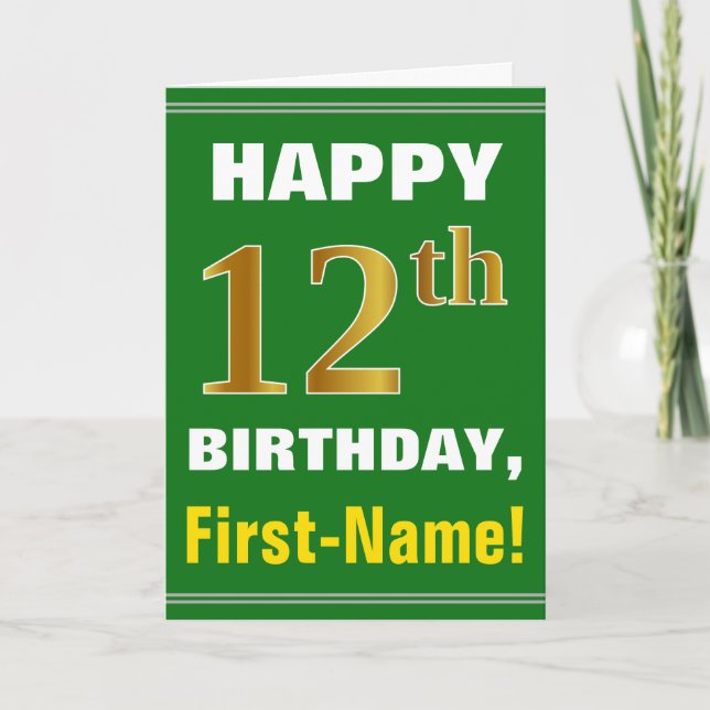 Gras, Vert, Faux Gold 12e anniversaire avec carte  (Devant)